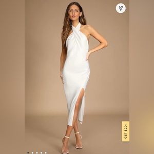 White cross neck midi dress